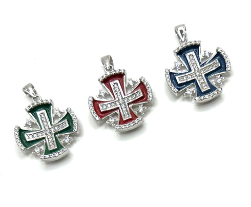 Sterling Silver Enamel Jerusalem Hollow Cross Pendant